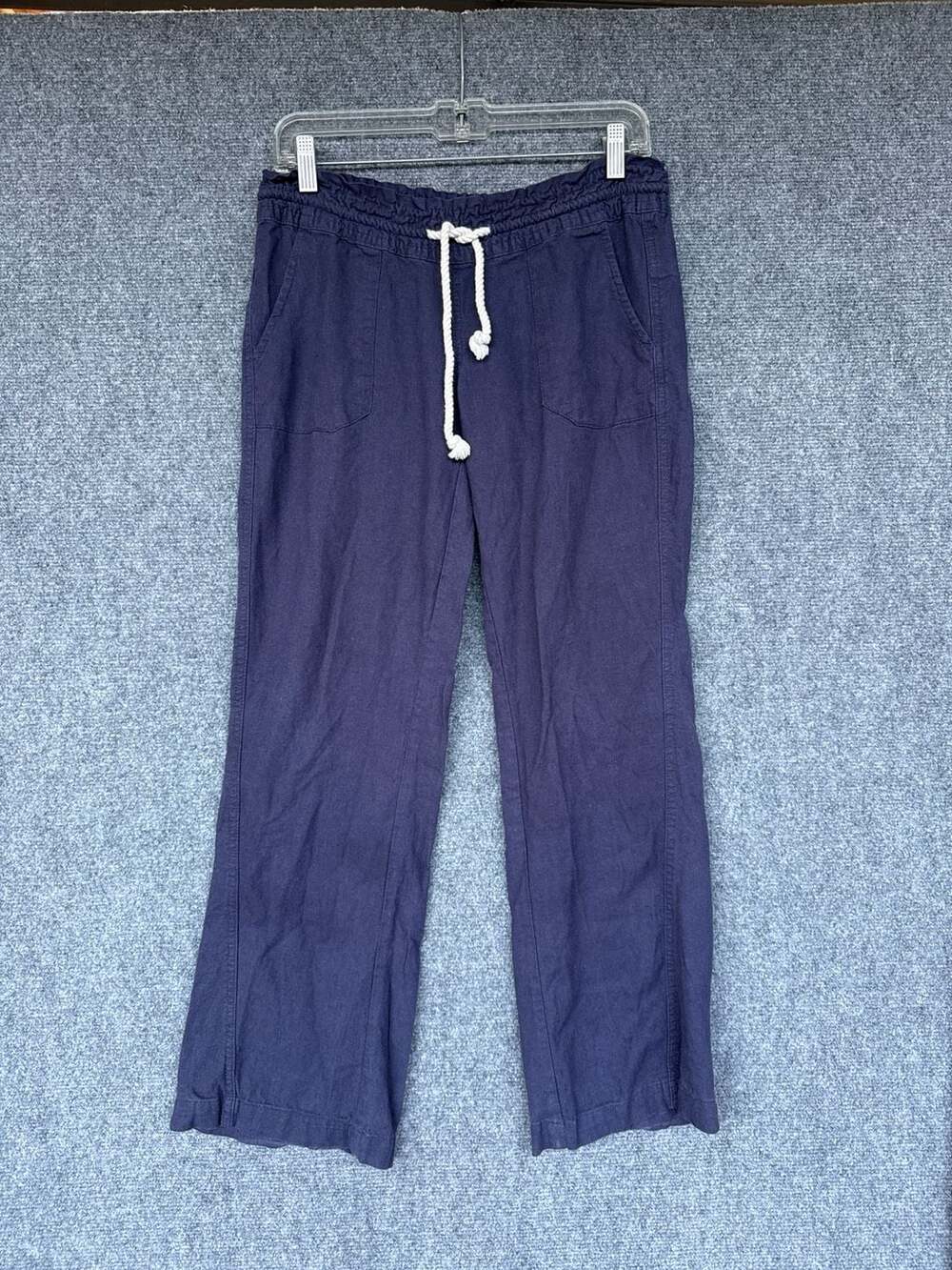 Roxy Ocean Side Navy Blue Linen Blend Drawstring Pants Size XS